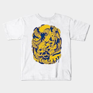 Navy Gold Abstract Wave of Thoughts No 2 Kids T-Shirt